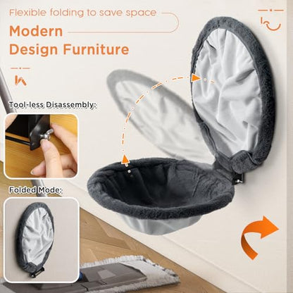 JUNSPOW Cat Hammock Wall Mounted, Foldable & Stable Cat Beds- Breathable Cats Wall Shelves for Sleeping, Playing, Climbing, and Lounging - Maximum Hold Up to 30lb（Gray,Faux Rabbit Fur） - color: Gray