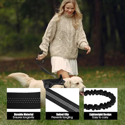 BUMBIN 6Ft Bungee Leash With 2 Handles for Large, Medium, Small Dogs - Heavy Duty, No Pull Shock Absorbing With Car Seat Belt for Training, Black - color: Black