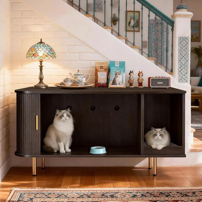 Cat Litter Box Enclosure with Scratch Pad, Sliding Door, 38.5" Cat Litter Furniture Hidden Litter Box Cabinet, Modern Indoor Cat House, TV Stand, Side End Table for Living Room (Dark Walnut) - color: Dark Walnut
