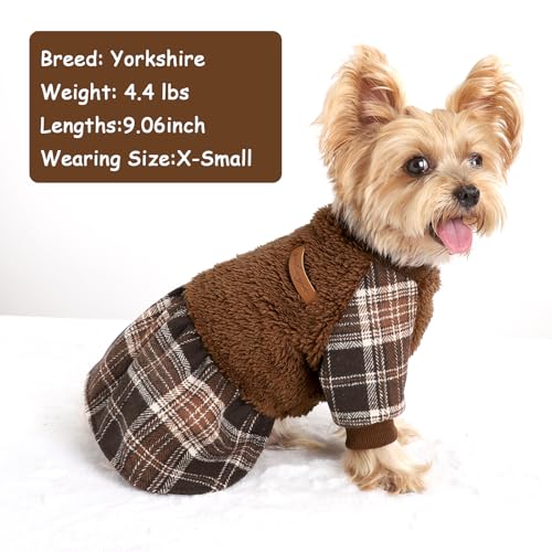 Dog Clothes for Small Dogs Girl Boy Dog Sweater Dress, Puppy Sweater Pet Clothes Shih Tzu Wedding Birthday Pink Plaid Dresses Holiday Festival Outfits, Brown, XXS - color: Brown, size: XX-Small (Chest 11in )