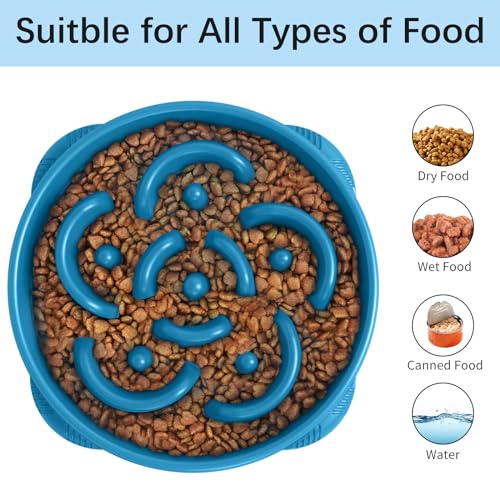 MateeyLife Large Slow Feeder Dog Bowls, Anti-Choking Puzzle Dog Food Bowls, Anti-Slip Interactive Feeding Slow Down Eating, Bloat Stop Maze Dishes for Large Breeds 4 Cups DarkBlue - color: G-DarkBlue, size: Large
