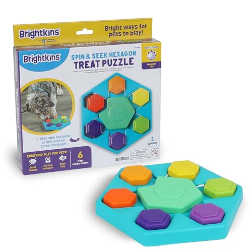 Brightkins Spin & Seek Hexagon Treat Puzzle - Interactive Dog Toys, Puzzle Feeder for Small and Large Dogs, Enrichment Toy Puzzles to Keep Pets Busy, Treat Dispensing Puppy Toys, Cognitive Dog Toy