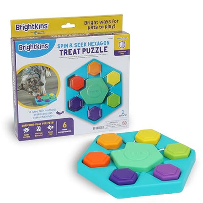 Brightkins Spin & Seek Hexagon Treat Puzzle - Interactive Dog Toys, Puzzle Feeder for Small and Large Dogs, Enrichment Toy Puzzles to Keep Pets Busy, Treat Dispensing Puppy Toys, Cognitive Dog Toy