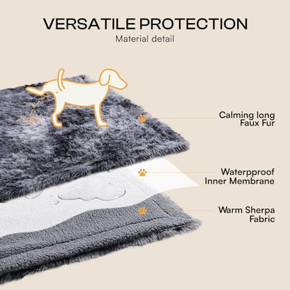 Luciphia Large Waterproof Dog Blanket for Pet Washable Liquid Proof Bed Intimacy Protection Shaggy Plush Calming Long Faux Fur Couch Cover Calming Cat Throw Blankets, Tie-dye Grey, 60" x 80" - color: Tie-dye Grey, size: 60"x80"