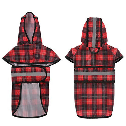HDE Dog Raincoat Jacket Reflective Adjustable Hooded Pet Poncho Rain Coat with Leash Hole for Small to X-Large Dogs Plaid - S - color: Plaid, size: Small