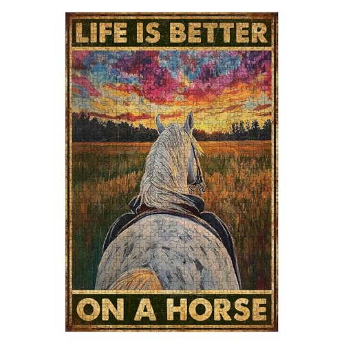 300 Pieces Jigsaw Puzzles for Adults, Life is Better On A Horse Sunset Art Puzzle, Stress Relief Concentration Training Brain Teaser Puzzle 15.7x11 Inch - color: Wooden Puzzle12, size: 300 Piece pcs