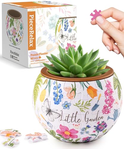 PieceRelax 3D Puzzle Planter 80 Pieces - Flower Pot - Little Garden, for Mom, Home Decor Flower Pots for Indoor Cactus, Succulents Pots [K1116] - color: Little Garden