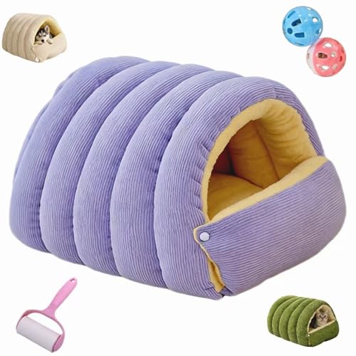 Enclosed Cat Bed - Removable & Washable Cozy Cave Dog Nest, Soft Plush Cushion Pet Nest for Indoor Cats & Small Dogs, Warm Closed-Off at Bed Cave Sleeping Bag (Light Purple,Big) - color: light purple, size: big
