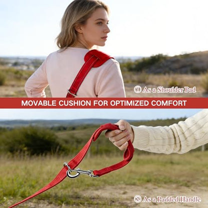 10FT Hands Free Dog Leash for Small Medium Large Dogs, Heavy Duty Reflective Dog Leash with Traffic Handle, Seat Belt Buckle & Poop Bag Holder (Red) - color: Red, size: 10FT