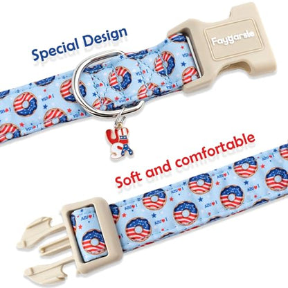 Faygarsle Patriotic Dog Collar, 4th of July Design, American Flag Pattern, Light Blue Summer Design for Small Medium Large Dogs L - color: Blue Flag, size: Large