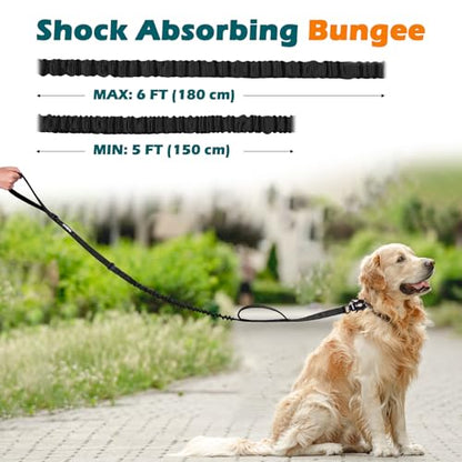 Heavy Duty Tactical Dog Leash, 5 FT Bungee Shock Absorption Leash with 2 Padded Handles, Quick Release Metal Clip, Car Seatbelt, No Pull Training Lead for Large Medium Dogs (Black) - color: Black