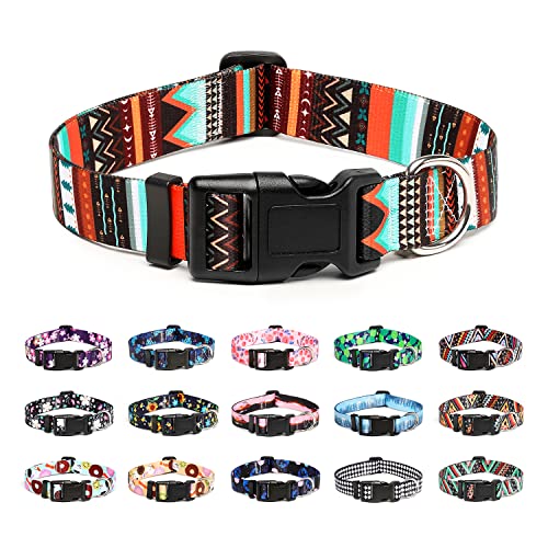 Mercano Adjustable Dog Collar - Special Design Patterns, Soft Nylon Comfortable Durable Pet Collar for Small Medium Large Dogs (L, Tribal Green) - color: Tribal Green, size: Large