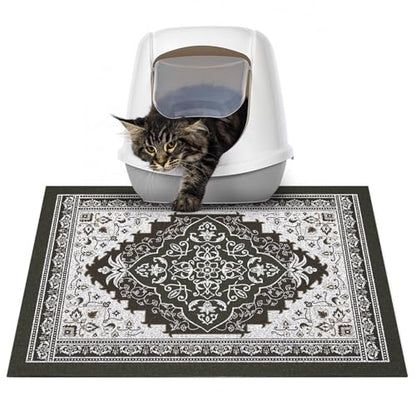 Glittme Cat Litter Mat with Non-Slip Bottom Litter Box Mat 24"X15" Litter Trapping Mat Easy to Clean Washable Cat Food Mat for Kitty,S - color: Black, size: 24"x15"