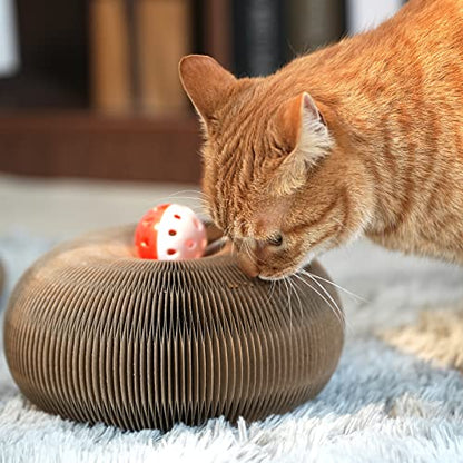 SENCONE Organlada Cat Scratcher Cardboard with Bell-Ball, Foldable Slinky Cat Scratch Pad, A Magic Organ Cat Butler Toy for Cat Scratching, 1pcs