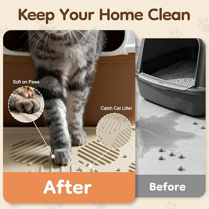 ISSEVE Cat Litter Mat 40" x 28" XL, Extra Large Silicone Mat for Litter Box, 1.38" Raised Edge Urine Waterproof Litter Trapping Mat Pad for Scatter Control, Soft on Kitty Paws, Protect Floor (Beige) - color: Beige