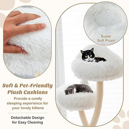 PETSITE 70" Tall Cat Tree, Cat Tower with Scratching Posts and Board, Multi-Level Cat Tower for Large Cats 20 lbs+ with 3 Cozy Perches and Dangling Balls, Modern Cat Tree for Indoor Cats Large Adult - color: White