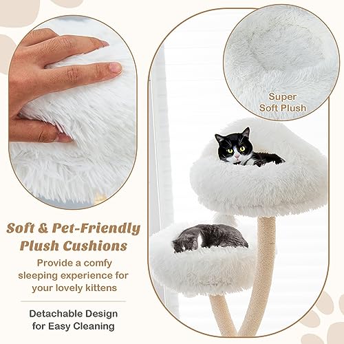 PETSITE 70" Tall Cat Tree, Cat Tower with Scratching Posts and Board, Multi-Level Cat Tower for Large Cats 20 lbs+ with 3 Cozy Perches and Dangling Balls, Modern Cat Tree for Indoor Cats Large Adult - color: White
