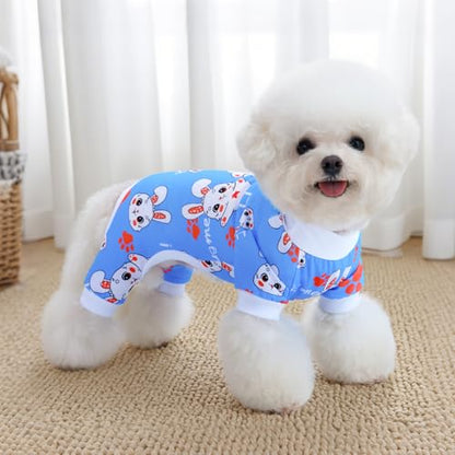 XPUDAC 4 Pieces Dog Pajamas for Small Dogs Pjs Clothes Puppy Onesies Outfits for Doggie Christmas Shirts Sleeper for Pet Cats Jammies-XXS - size: XX-Small(Chest-10.6" Back-7.1" Neck-7.3")