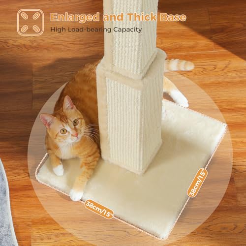 PAWZ Road Large Cat Scratching Post 32” Tall Scratching Post for Indoor Cats Adults Ultimate Scratch Post with Woven Sisal, Large Base and Removable Dangling Ball- Beige - color: Beige