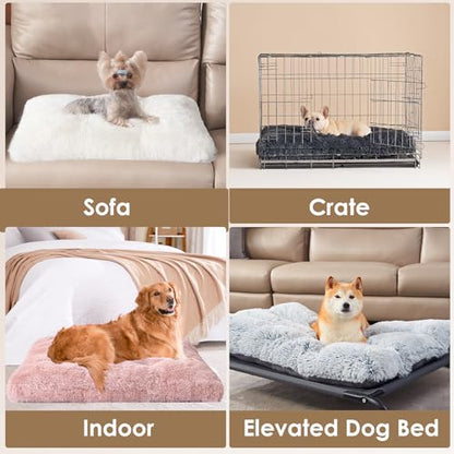 EHEYCIGA Fluffy Dog Bed, Plush Faux Fur Crate Pad, Calming Anti Anxiety Small Dog Bed, Washable Soft Warm Crate Mat with Non-Slip Bottom, Pink - color: Pink, size: 23.6 x 17.5