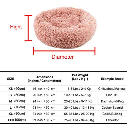 Plush Dog Bed Pet Calming Fur Bed, Fluffy Donut Round Cat Beds, Anti-Slip & Anti-Anxiety, 16 Inch for Puppy and Kitties, Black, XS - color: Black, size: XS - 16 inch