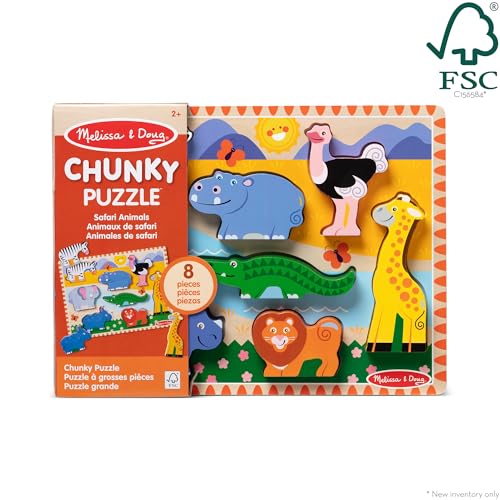 Melissa & Doug Safari Wooden Chunky Puzzle (8 pcs), Educational Screen Free Activity for Toddler, Preschoolers and Kids Ages 2+ - FSC Certified - style: Safari
