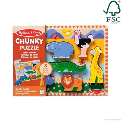 Melissa & Doug Safari Wooden Chunky Puzzle (8 pcs), Educational Screen Free Activity for Toddler, Preschoolers and Kids Ages 2+ - FSC Certified - style: Safari