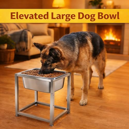 Elevated Dog Bowl Large Breed, 3 Gallons Stainless Steel Dog Bowls with Height Adjustable Raised Metal Stand 11.81'' - 15.75'' for Medium, Large Dogs and Gaint