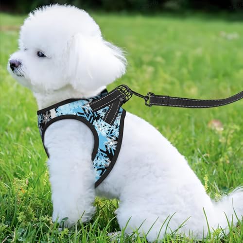Christmas Snowflakes Blue Pet Harness Escape Proof Dog Harness Adjustable Mesh Padded Reflective Dog Vest Harness and Leash Set Medium - color: Style 2, size: Medium