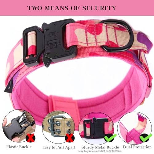 Tactical Dog Collar Adjustable Military Nylon Dog Collar with Control Handle and Heavy Duty Metal Buckle for Medium and Large Dogs (Pink Camo,S) - color: Pink Camo, size: Small (Pack of 1)