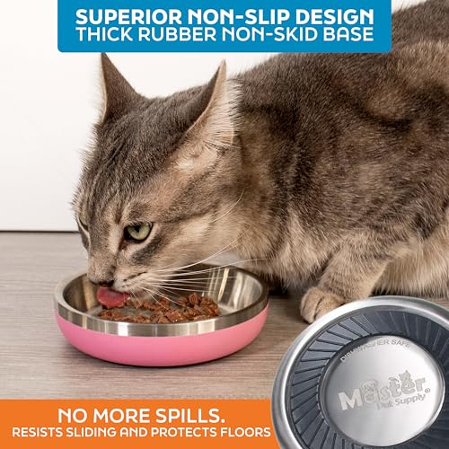 Master Pet Supply Stainless Steel Cat Bowls - 9 oz Heavy Duty - Stainless Steel, Double Wall Extra-Thick Insulated, Non-Slip Pet Water Bowl for Cats & Pets, Anti Rust Metal, Dishwasher Safe - color: Stainless Steel