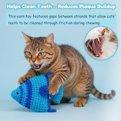 Catnip Fish Toy - Hand-Crocheted with Real Catnip & Bell, Interactive Kicker Toy for Cats Kitten, Soft & Safe for Biting - color: Tropical fish