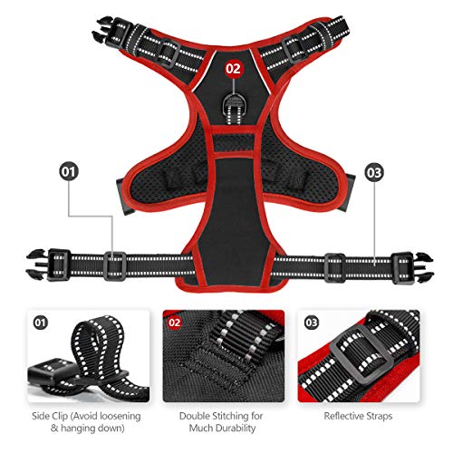 PHOEPET 2019 Upgraded No Pull Dog Harness, Reflective Adjustable Vest, with a Training Handle + 2 Metal Leash Hooks+ 3 Snap Buckles +4 Slide Buckles(XS, Black) - color: Black, size: Extra Small