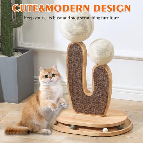 Cactus-Shaped Cat Scratching Post with Cat Scratcher, Interactive Toy Balls, Handmade with Natural Materials, Cute Cat Scratching Post, Easy-to-Clean Cat Furniture - color: XRZ-2-1