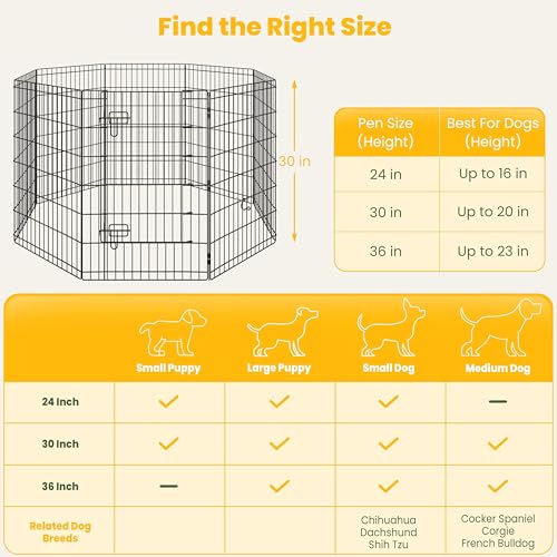 Yaheetech 34" High 8 Panel Foldable Metal Dog Exercise Pen Pet Playpen Dog Fence Outdoor & Indoor Use for Small Animals with Door Black - size: 34"
