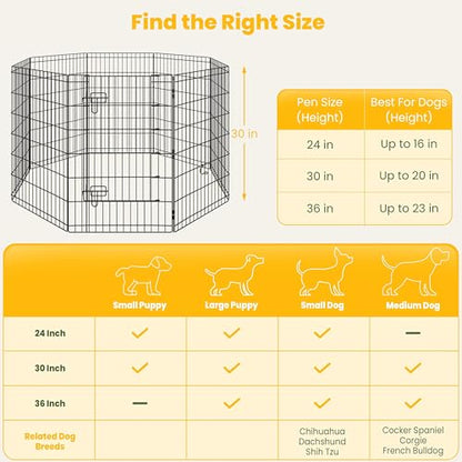 Yaheetech 34" High 8 Panel Foldable Metal Dog Exercise Pen Pet Playpen Dog Fence Outdoor & Indoor Use for Small Animals with Door Black - size: 34"