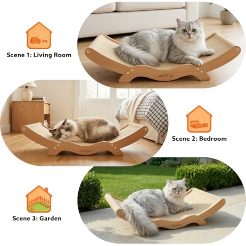 Extra-Large Cat Scratcher Bed with Natural Sisal Scratching Pad, Wooden Cat Bed Lounge Hammock for Indoor Cats, Durable Cat Scratching Post Furniture for Large Cats
