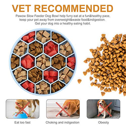 Slow Feeder Dog Bowls, Silicone Dog Bowl with Suction Cups, Non-Slip Pet Slow Feeder for Small Medium Large Breed, Anti Gulping&Dishwasher Safe, Reduces Boredom Pet Feeding Bowl(Blue) - color: Blue