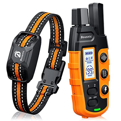 Bousnic Dog Shock Collar - 3300Ft Dog Training Collar with Remote for 5-120lbs Small Medium Large Dogs Rechargeable Waterproof e Collar with Beep (1-8), Vibration(1-16), Safe Shock(1-99) (Orange) - color: Orange