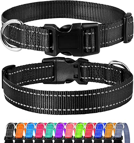 Reflective Dog Collar, Sturdy Nylon Collars for Puppy and Extra Small Girl and Boy Dogs, Adjustable Dog Collar with Quick Release Buckle,Black,3/8" Width - color: Black, size: X-Small (Pack of 1)