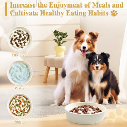Ceramic Slow Feeder Dog Bowls, 1.5 Cups Dog Food Dish for Medium and Large Breed, Puzzle Dog Food Bowl for Fast Eater, 28OZ, 8.15 inch(Beige) - color: Beige-L