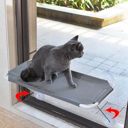 Cat Window Perch with 360° Sunbath, Hammock Bed for Indoor Cats, Grey Comfortable Seat for Sunbathing, Easy to Install on Any Window (Large)