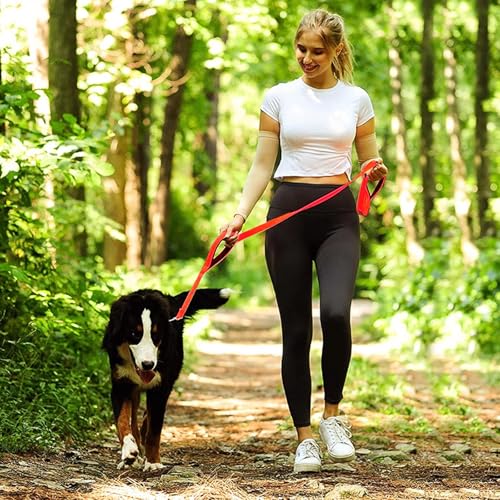 Jiozermi 10ft Dog Leash with 3 Handles, Heavy Duty Dog Lead with Padded Traffic Handle, Reflective Stitching Large Leash for Running Walking Training(Red) - color: Red