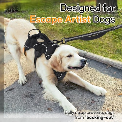 rabbitgoo Escape Proof Dog Harness, Soft Padded Full Body Pet Harness, Reflective Adjustable No Pull Vest with Lift Handle and Leash Clip for Large Dogs Walking Hiking Training, L, Black - color: Black, size: Large (Pack of 1)