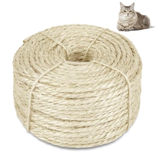 50 Feet Sisal Rope for Cat Scratching Post, 1/4 Inch Natural Cat Tree Rope, DIY Hemp Twine Rope for Repairing, Recovering Scratch Post Cats Tree Tower Replacement (Natural) - color: natural, size: 1/4-Inch by 50ft