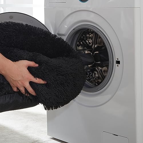 WESTERN HOME WH Calming Anti-Anxiety Donut Dog & Cat Bed, Warming Cozy Soft Round Cushion, Fluffy Faux Fur Plush Cuddler for Small Medium Dogs and Cats - color: Black, size: 27.0"L x 27.0"W x 8.0"Th