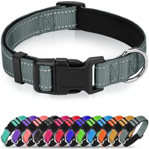 Reflective Dog Collar for Small Dogs, Soft Neoprene Padded with Quick Release Buckle, Adjustable Nylon Pet Collar for Walking,Grey,S - color: Grey, size: S: 3/4"x (10"-15.5")