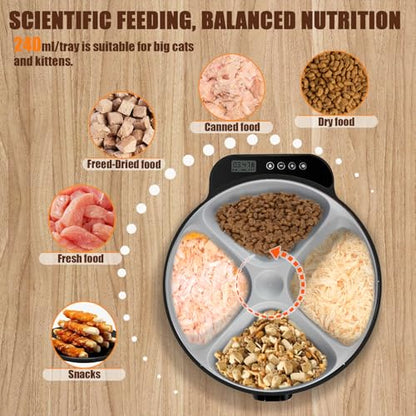 Automatic Wet Food Cat Feeder, Auto Refrigerated Wet Foods Feeder for Cats Dogs 4 Meal Timed Fresh Foods Dispenser with 2 Ice Packs Small Pet Feeders for Kitty Puppy Automatic Cat Dog Food Bowl Black - color: Black