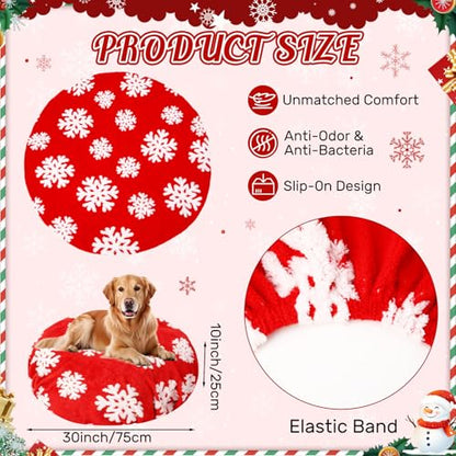 Oudain Dog Bed Cover 30 x 30 x 10 Red Snowflakes Waterproof Round Dog Bed Cover Replacement Washable for Round Dogs Beds Valentine's Day Christmas Winter Decor Scratch Resistant Mattress Protector - size: 30" X 30" X 10", style: Red and White Snowflakes