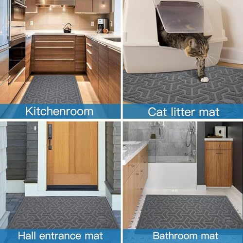 UPSKY Cat Litter Mat, Litter Trapping Mat Soft on Kitty Paws, Large Litter Box Mat 35" x 24" Scatter Control for Indoor Cats Waterproof and Extra Large Pretty Litters Carpet - color: A-Gray